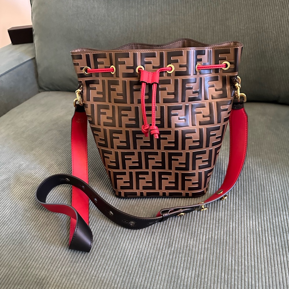 Fendi Brown and Red Monogram Shoulder Bag